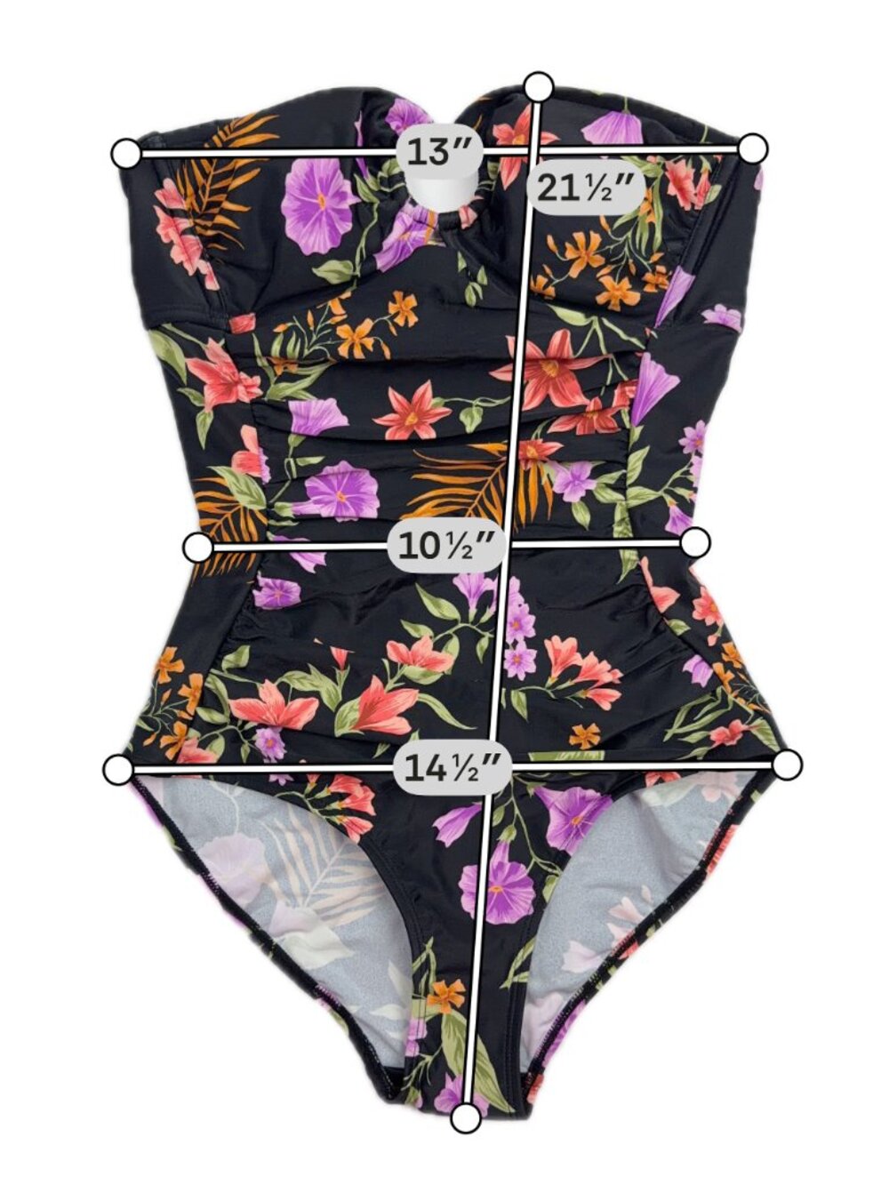 Shade & Shore Black Tropical Floral Bandeau One Piece Swimsuit Ruched Small NWT - Picture 4 of 14